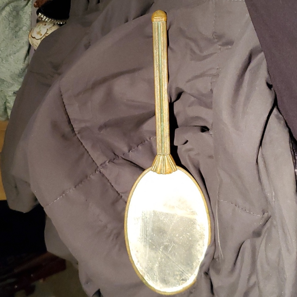 Antique French Mirror / Vintage Hand Mirror GIlded Gold Patina
